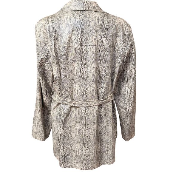 Gallery Womens Snakeskin Double Breasted Faux Leather Trench Belted Coat XL - Picture 6 of 15